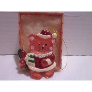 Vintage Teddy Bear Santa's Christmas Tree Ornament  Hand Painted Polyresin